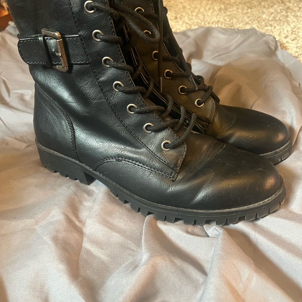 Black Lace-Up Combat Boots